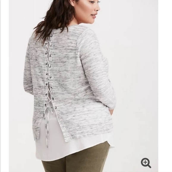 Torrid Heather Gray Lace Up Back Light Weight Sweater Women's Plus Size 2X - Picture 1 of 12